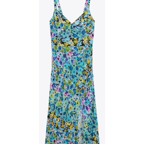 NWOT ZARA Floral Print V-Neck Midi Dress, Med $89 C14 - Picture 3 of 13